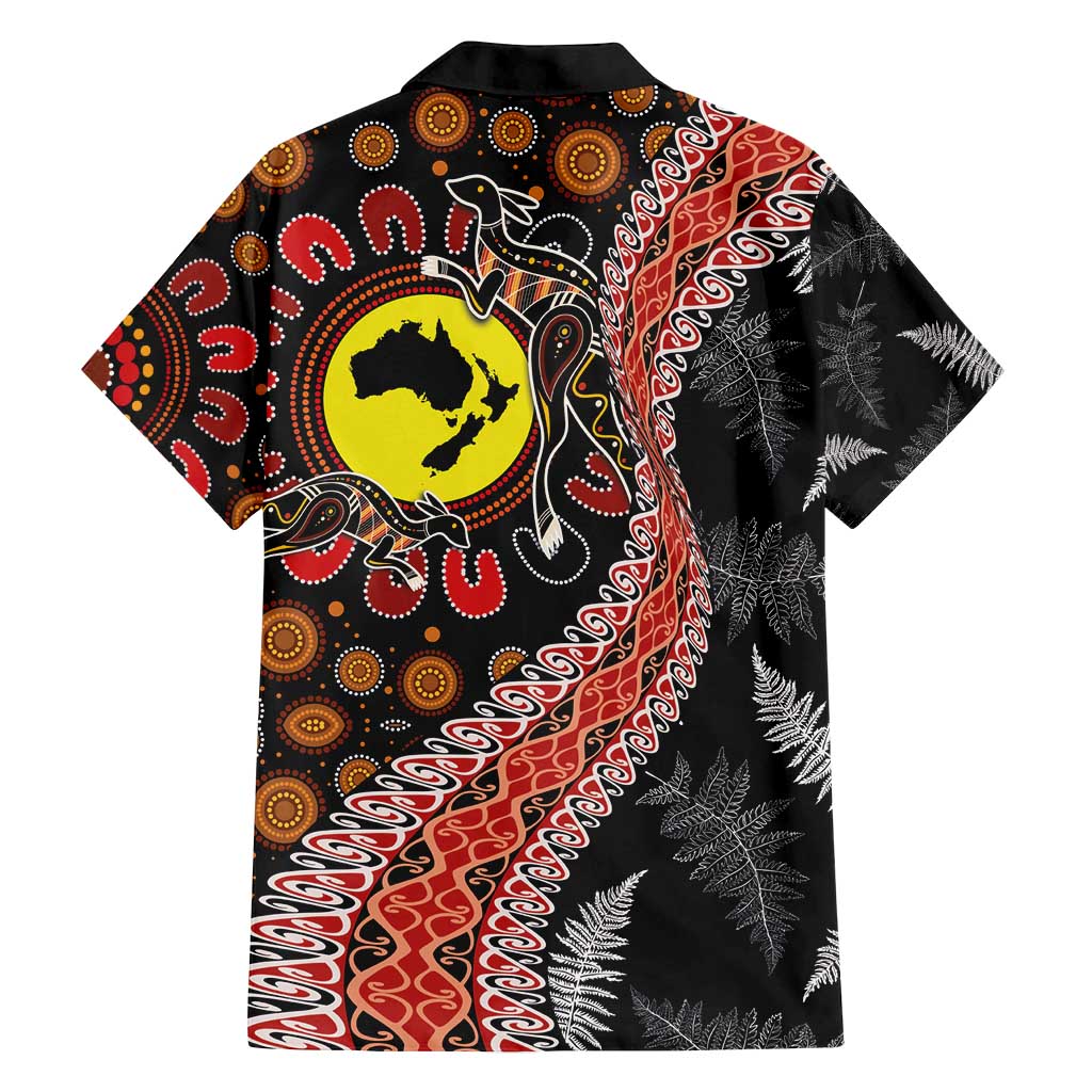 Aotearoa and Australia Family Matching Off Shoulder Short Dress and Hawaiian Shirt Maori Koru Ferns With Aboriginal Kangaroo LT03 - Polynesian Pride