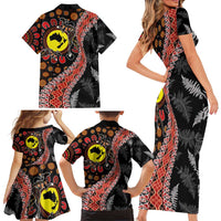 Aotearoa and Australia Family Matching Short Sleeve Bodycon Dress and Hawaiian Shirt Maori Koru Ferns With Aboriginal Kangaroo LT03 - Polynesian Pride
