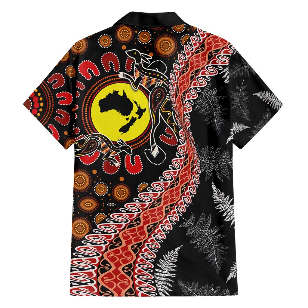 Aotearoa and Australia Family Matching Short Sleeve Bodycon Dress and Hawaiian Shirt Maori Koru Ferns With Aboriginal Kangaroo LT03 - Polynesian Pride