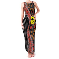 Aotearoa and Australia Family Matching Tank Maxi Dress and Hawaiian Shirt Maori Koru Ferns With Aboriginal Kangaroo LT03 Mom's Dress Black - Polynesian Pride