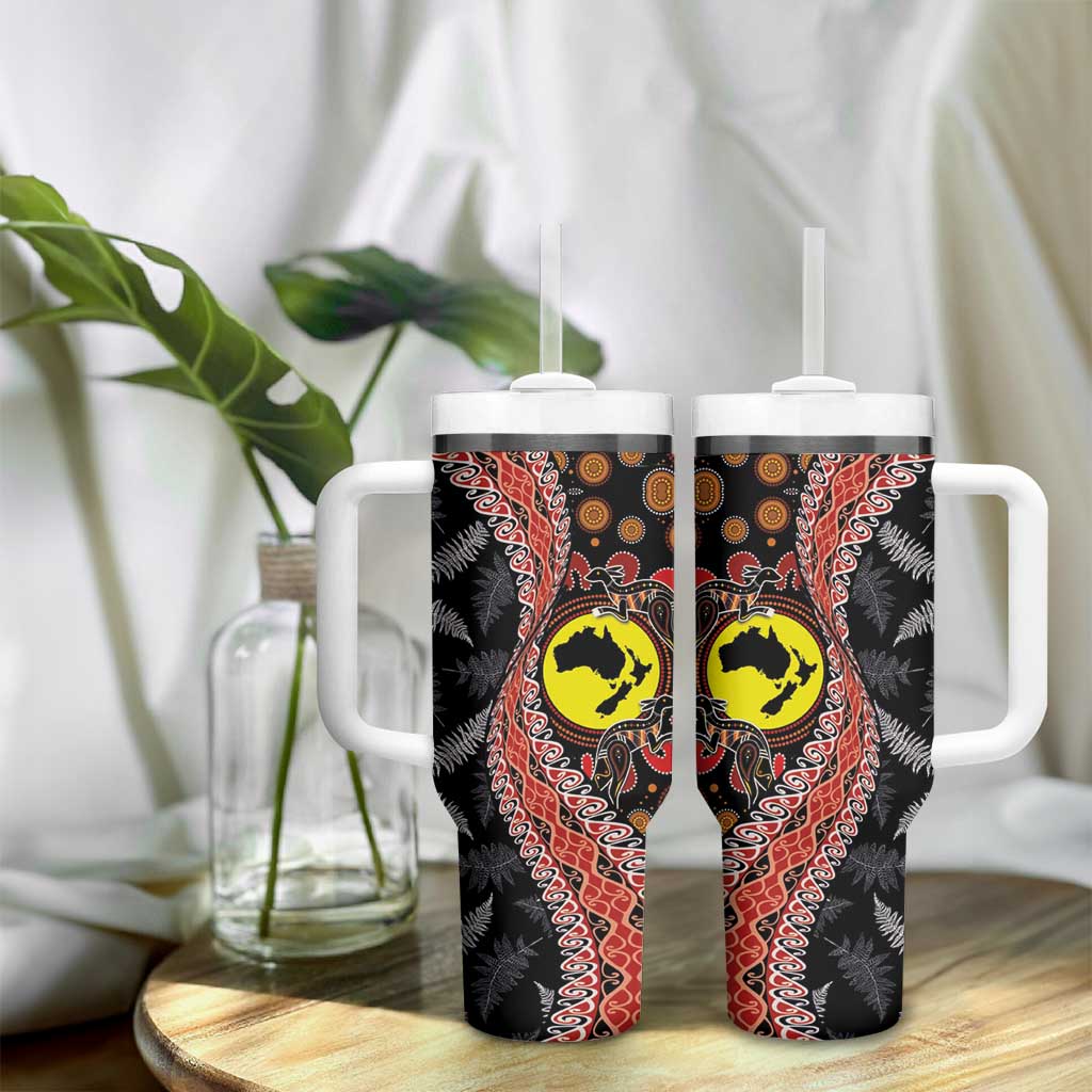 Aotearoa and Australia Tumbler With Handle Maori Koru Ferns With Aboriginal Kangaroo