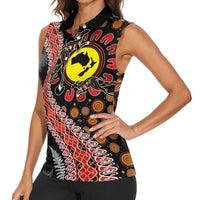 Aotearoa and Australia Women Sleeveless Polo Shirt Maori Koru Ferns With Aboriginal Kangaroo