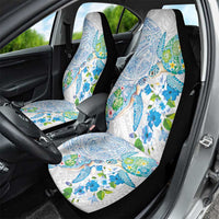 Hawaiian Couple Turtles Honi Car Seat Cover Polynesian Art Motifs and Hibiscus White Blue Color LT03 - Polynesian Pride