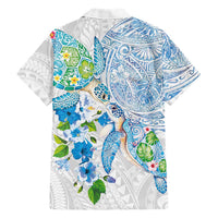 Hawaiian Couple Turtles Honi Family Matching Mermaid Dress and Hawaiian Shirt Polynesian Art Motifs and Hibiscus White Blue Color LT03 - Polynesian Pride