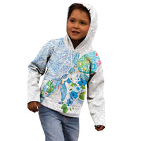 Hawaiian Couple Turtles Honi Kid Hoodie Polynesian Art Motifs and Hibiscus White Blue Color LT03 - Polynesian Pride