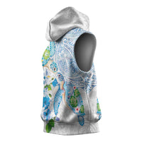 Hawaiian Couple Turtles Honi Sleeveless Hoodie Polynesian Art Motifs and Hibiscus White Blue Color LT03 - Polynesian Pride