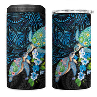 Hawaiian Couple Turtles Honi 4 in 1 Can Cooler Tumbler Polynesian Art Motifs and Hibiscus Black Blue Color LT03 One Size: 16 oz Black - Polynesian Pride