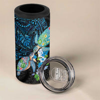 Hawaiian Couple Turtles Honi 4 in 1 Can Cooler Tumbler Polynesian Art Motifs and Hibiscus Black Blue Color LT03 - Polynesian Pride
