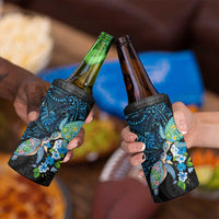 Hawaiian Couple Turtles Honi 4 in 1 Can Cooler Tumbler Polynesian Art Motifs and Hibiscus Black Blue Color LT03 - Polynesian Pride