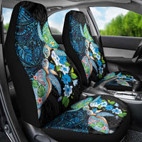 Hawaiian Couple Turtles Honi Car Seat Cover Polynesian Art Motifs and Hibiscus Black Blue Color LT03 - Polynesian Pride
