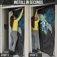 Hawaiian Couple Turtles Honi Door Cover Polynesian Art Motifs and Hibiscus Black Blue Color LT03 - Polynesian Pride