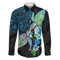 Hawaiian Couple Turtles Honi Family Matching Puletasi and Hawaiian Shirt Polynesian Art Motifs and Hibiscus Black Blue Color LT03 Dad's Shirt - Long Sleeve Black - Polynesian Pride
