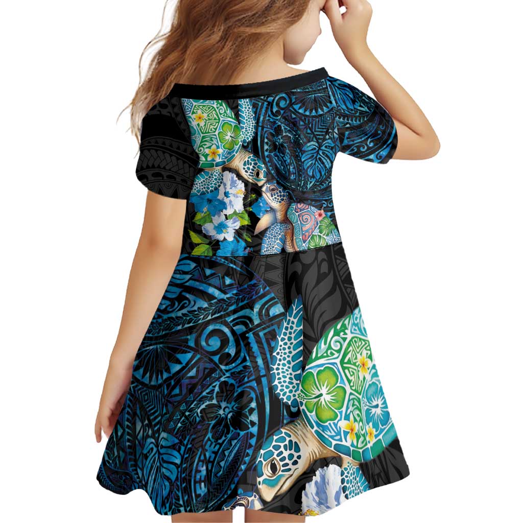 Hawaiian Couple Turtles Honi Family Matching Summer Maxi Dress and Hawaiian Shirt Polynesian Art Motifs and Hibiscus Black Blue Color LT03 - Polynesian Pride