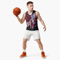Hawaiian Couple Turtles Honi Basketball Jersey Polynesian Art Motifs and Hibiscus Black Red Color LT03 - Polynesian Pride
