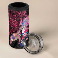 Hawaiian Couple Turtles Honi 4 in 1 Can Cooler Tumbler Polynesian Art Motifs and Hibiscus Black Red Color LT03 - Polynesian Pride