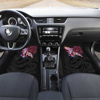 Hawaiian Couple Turtles Honi Car Mats Polynesian Art Motifs and Hibiscus Black Red Color - Polynesian Pride