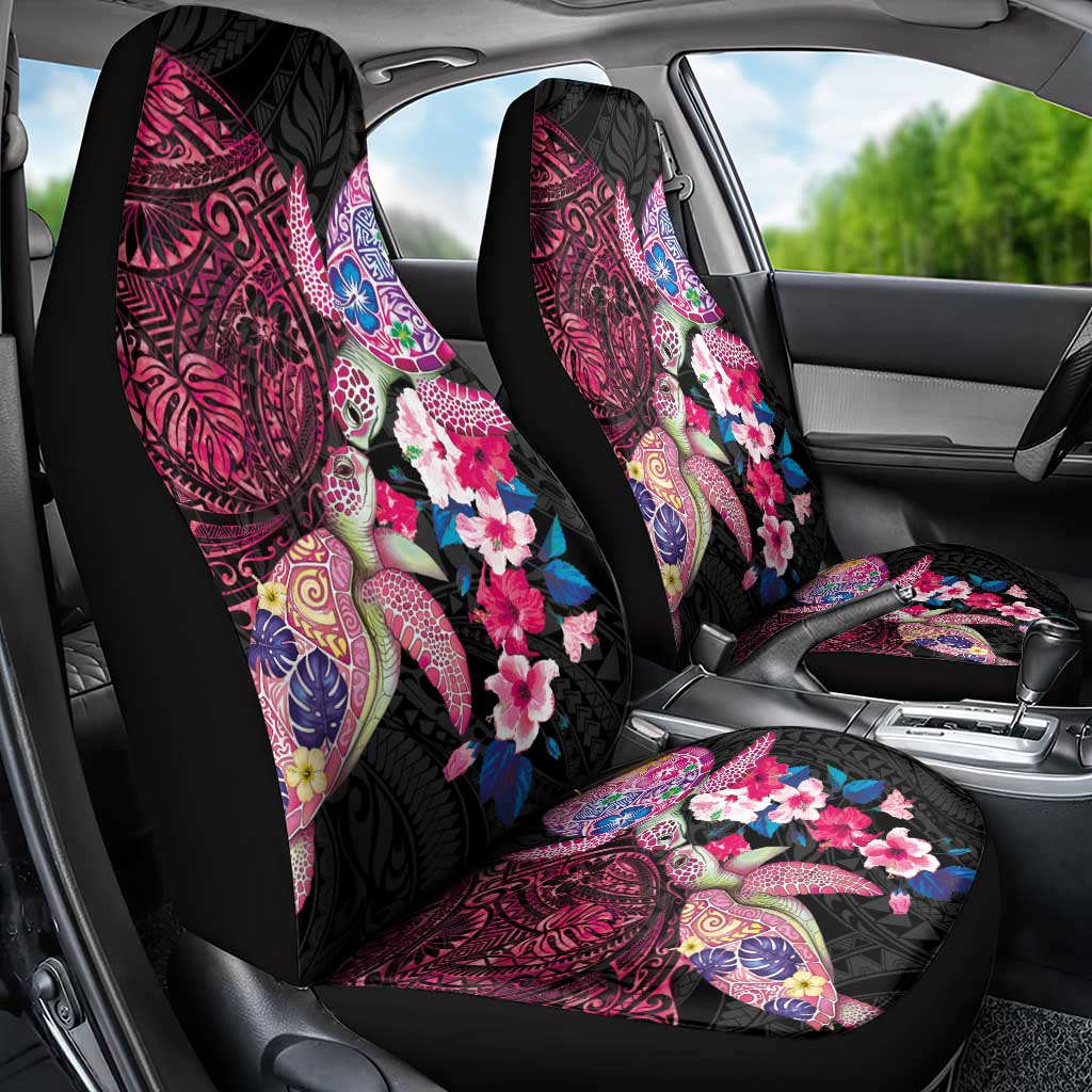 Hawaiian Couple Turtles Honi Car Seat Cover Polynesian Art Motifs and Hibiscus Black Red Color LT03 - Polynesian Pride