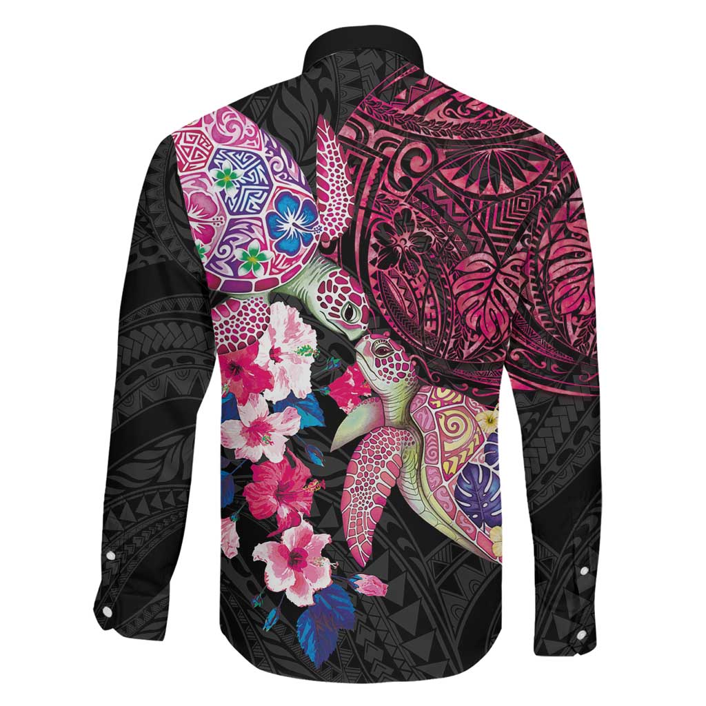 Hawaiian Couple Turtles Honi Family Matching Off Shoulder Maxi Dress and Hawaiian Shirt Polynesian Art Motifs and Hibiscus Black Red Color LT03 - Polynesian Pride