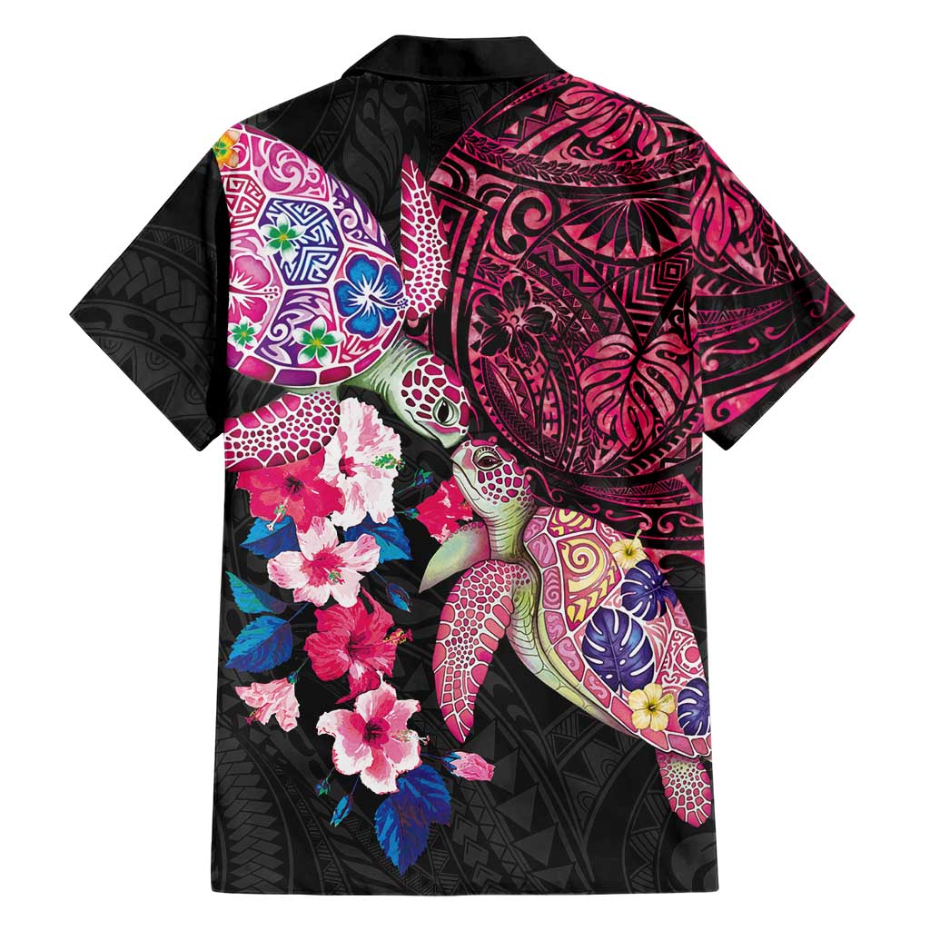 Hawaiian Couple Turtles Honi Family Matching Off Shoulder Short Dress and Hawaiian Shirt Polynesian Art Motifs and Hibiscus Black Red Color LT03 - Polynesian Pride