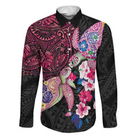 Hawaiian Couple Turtles Honi Family Matching Puletasi and Hawaiian Shirt Polynesian Art Motifs and Hibiscus Black Red Color LT03 Dad's Shirt - Long Sleeve Black - Polynesian Pride