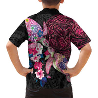 Hawaiian Couple Turtles Honi Family Matching Short Sleeve Bodycon Dress and Hawaiian Shirt Polynesian Art Motifs and Hibiscus Black Red Color LT03 - Polynesian Pride
