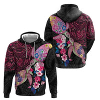 Hawaiian Couple Turtles Honi Hoodie Polynesian Art Motifs and Hibiscus Black Red Color LT03 - Polynesian Pride