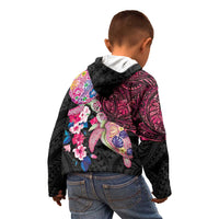 Hawaiian Couple Turtles Honi Kid Hoodie Polynesian Art Motifs and Hibiscus Black Red Color LT03 - Polynesian Pride