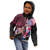 Hawaiian Couple Turtles Honi Kid Hoodie Polynesian Art Motifs and Hibiscus Black Red Color LT03 - Polynesian Pride