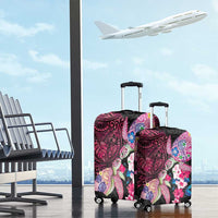 Hawaiian Couple Turtles Honi Luggage Cover Polynesian Art Motifs and Hibiscus Black Red Color LT03 - Polynesian Pride