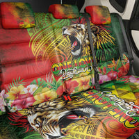 Hawaiian Reggae Back Car Seat Cover Jawaiian One Love-Tribal Tatoos and Rastafari Lion LT03 - Polynesian Pride