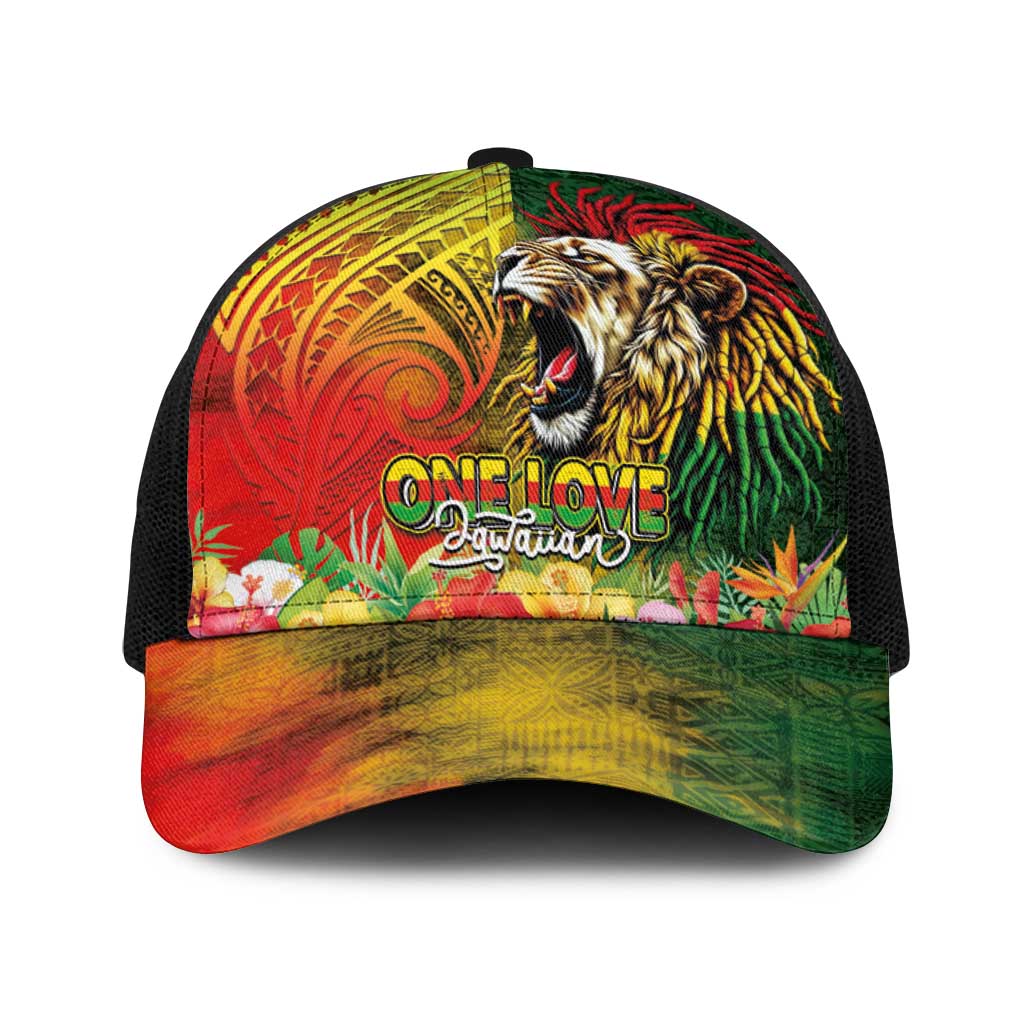Hawaiian Reggae Baseball Net Cap Jawaiian One Love-Tribal Tatoos and Rastafari Lion - Polynesian Pride