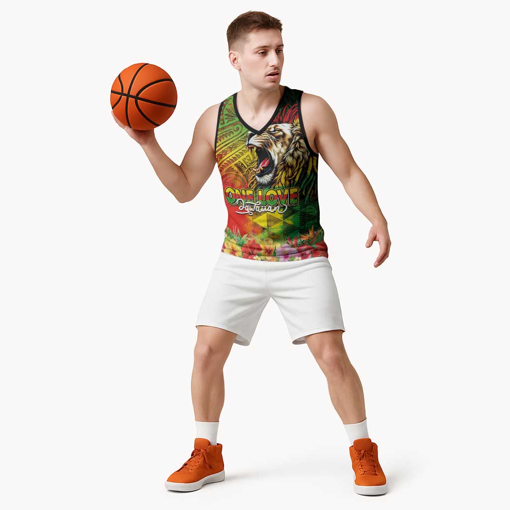 Hawaiian Reggae Basketball Jersey Jawaiian One Love-Tribal Tatoos and Rastafari Lion LT03 - Polynesian Pride