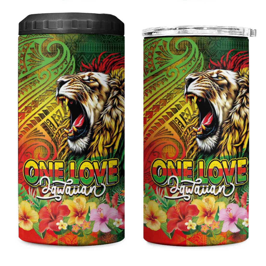 Hawaiian Reggae 4 in 1 Can Cooler Tumbler Jawaiian One Love-Tribal Tatoos and Rastafari Lion LT03 One Size: 16 oz Multicolor - Polynesian Pride