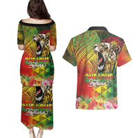 Hawaiian Reggae Couples Matching Puletasi and Hawaiian Shirt Jawaiian One Love-Tribal Tatoos and Rastafari Lion LT03 - Polynesian Pride
