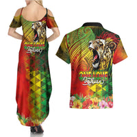 Hawaiian Reggae Couples Matching Summer Maxi Dress and Hawaiian Shirt Jawaiian One Love-Tribal Tatoos and Rastafari Lion LT03 - Polynesian Pride
