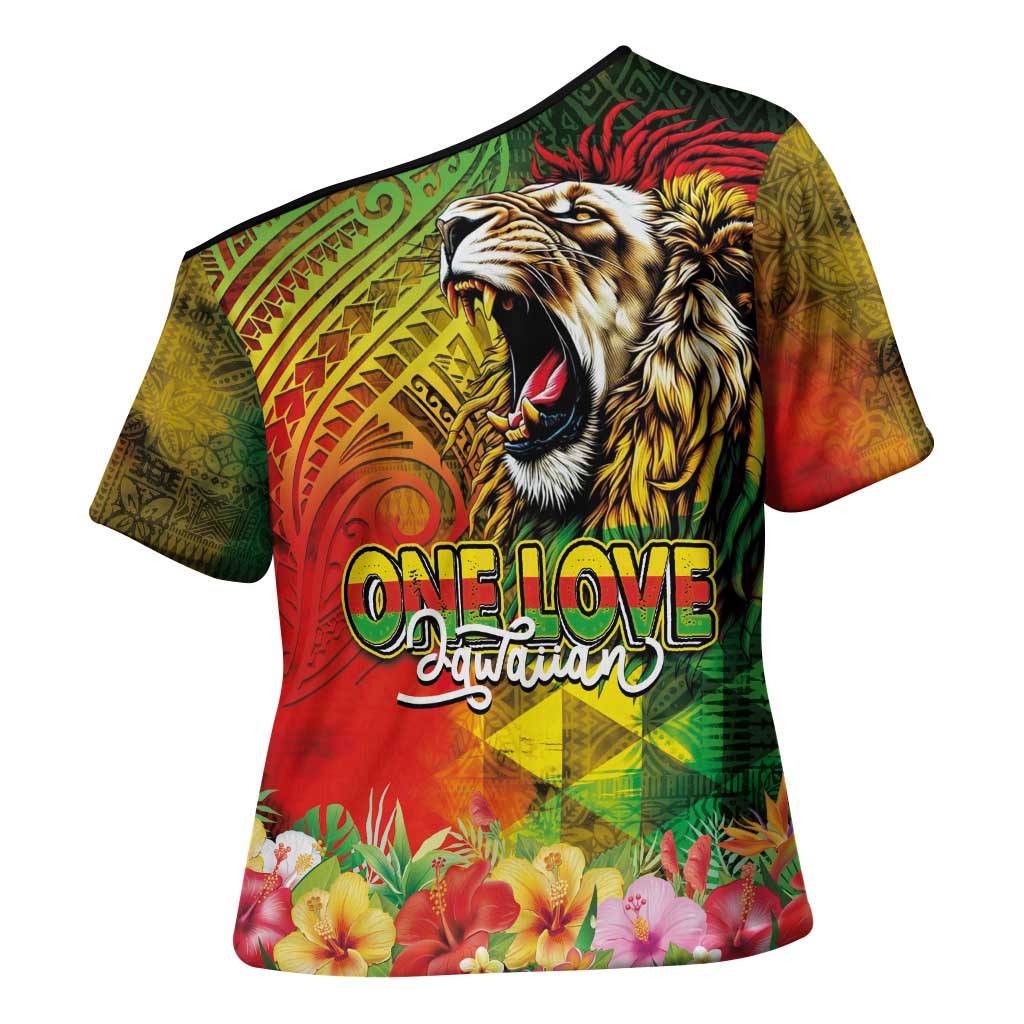 Hawaiian Reggae Cross Shoulder Shirt Jawaiian One Love-Tribal Tatoos and Rastafari Lion LT03 - Polynesian Pride