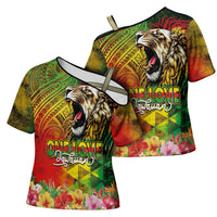 Hawaiian Reggae Cross Shoulder Shirt Jawaiian One Love-Tribal Tatoos and Rastafari Lion LT03 - Polynesian Pride