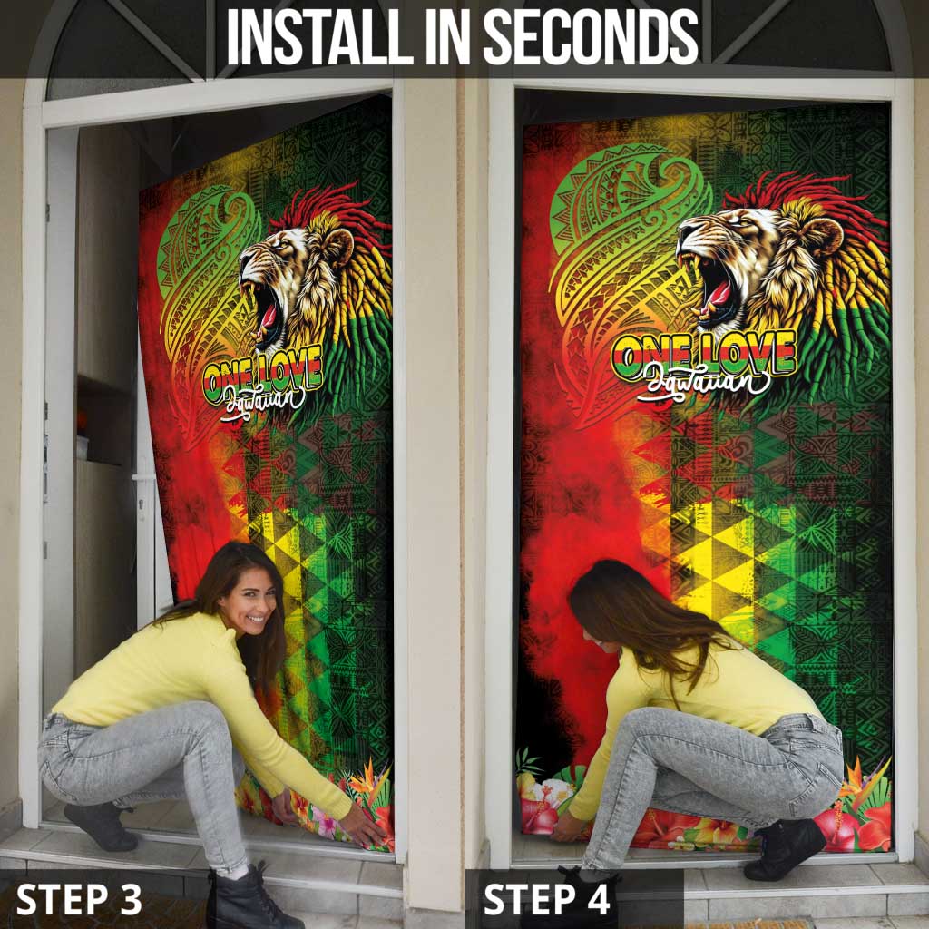 Hawaiian Reggae Door Cover Jawaiian One Love-Tribal Tatoos and Rastafari Lion - Polynesian Pride