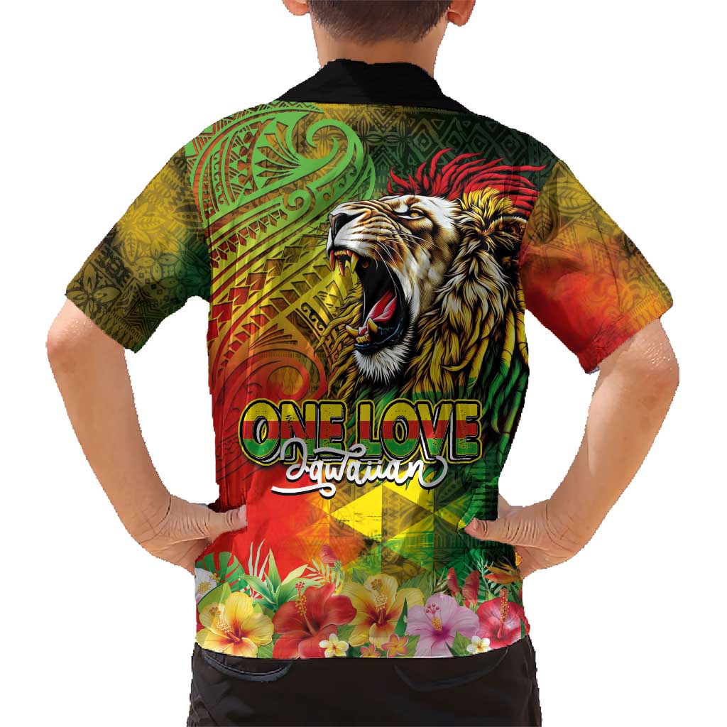 Hawaiian Reggae Family Matching Off Shoulder Maxi Dress and Hawaiian Shirt Jawaiian One Love-Tribal Tatoos and Rastafari Lion LT03 - Polynesian Pride