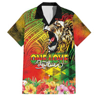 Hawaiian Reggae Family Matching Off Shoulder Maxi Dress and Hawaiian Shirt Jawaiian One Love-Tribal Tatoos and Rastafari Lion LT03 Dad's Shirt - Short Sleeve Multicolor - Polynesian Pride