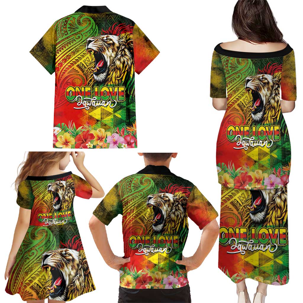 Hawaiian Reggae Family Matching Puletasi and Hawaiian Shirt Jawaiian One Love-Tribal Tatoos and Rastafari Lion LT03 - Polynesian Pride