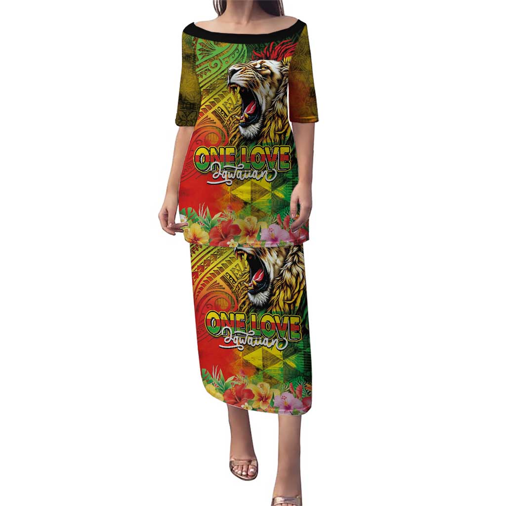 Hawaiian Reggae Family Matching Puletasi and Hawaiian Shirt Jawaiian One Love-Tribal Tatoos and Rastafari Lion LT03 Mom's Dress Multicolor - Polynesian Pride