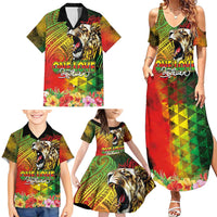 Hawaiian Reggae Family Matching Summer Maxi Dress and Hawaiian Shirt Jawaiian One Love-Tribal Tatoos and Rastafari Lion LT03 - Polynesian Pride