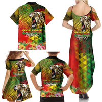 Hawaiian Reggae Family Matching Summer Maxi Dress and Hawaiian Shirt Jawaiian One Love-Tribal Tatoos and Rastafari Lion LT03 - Polynesian Pride