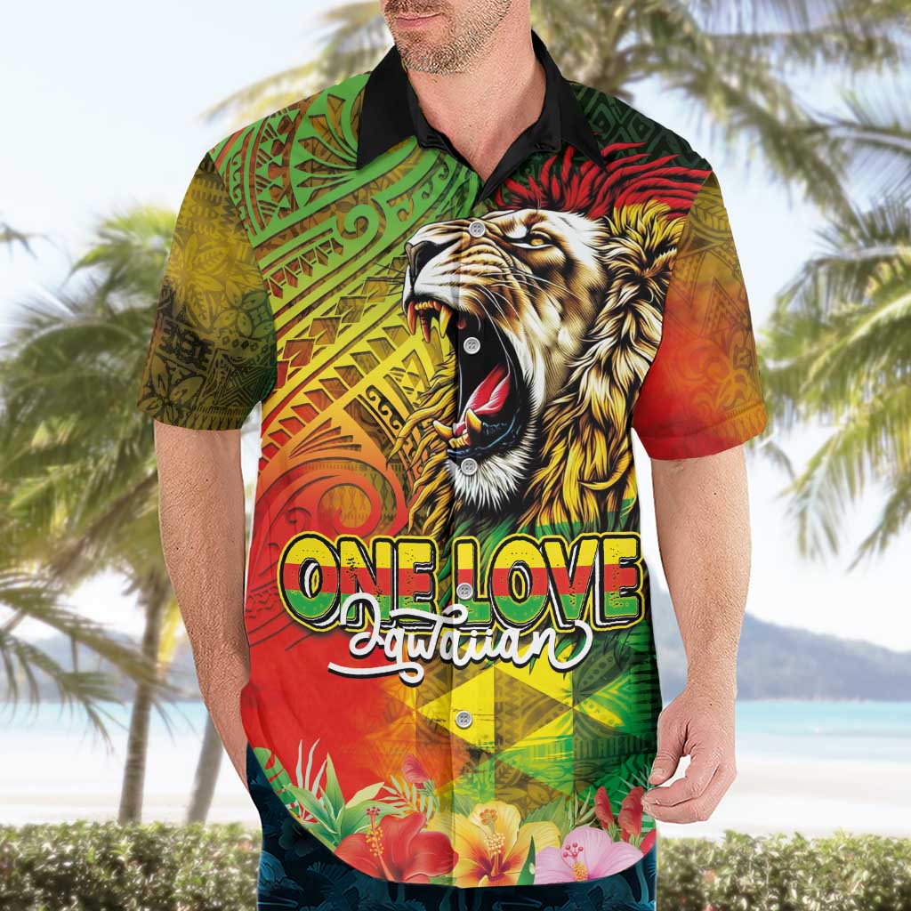 Hawaiian Reggae Hawaiian Shirt Jawaiian One Love-Tribal Tatoos and Rastafari Lion LT03 - Polynesian Pride