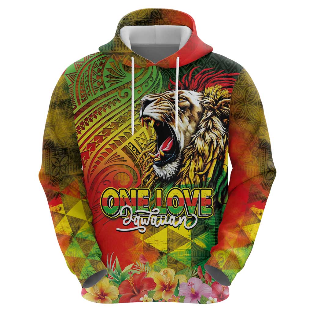 Hawaiian Reggae Hoodie Jawaiian One Love-Tribal Tatoos and Rastafari Lion LT03 - Polynesian Pride