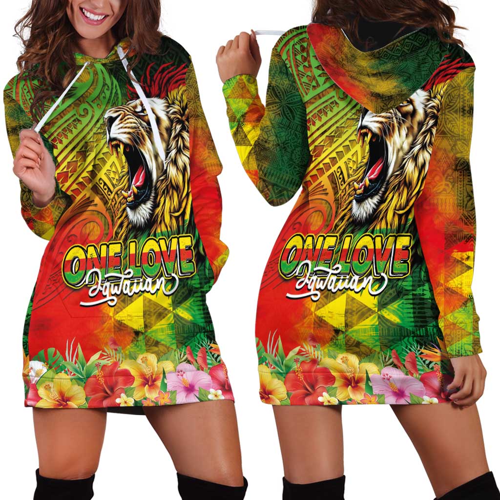Hawaiian Reggae Hoodie Dress Jawaiian One Love-Tribal Tatoos and Rastafari Lion LT03 - Polynesian Pride