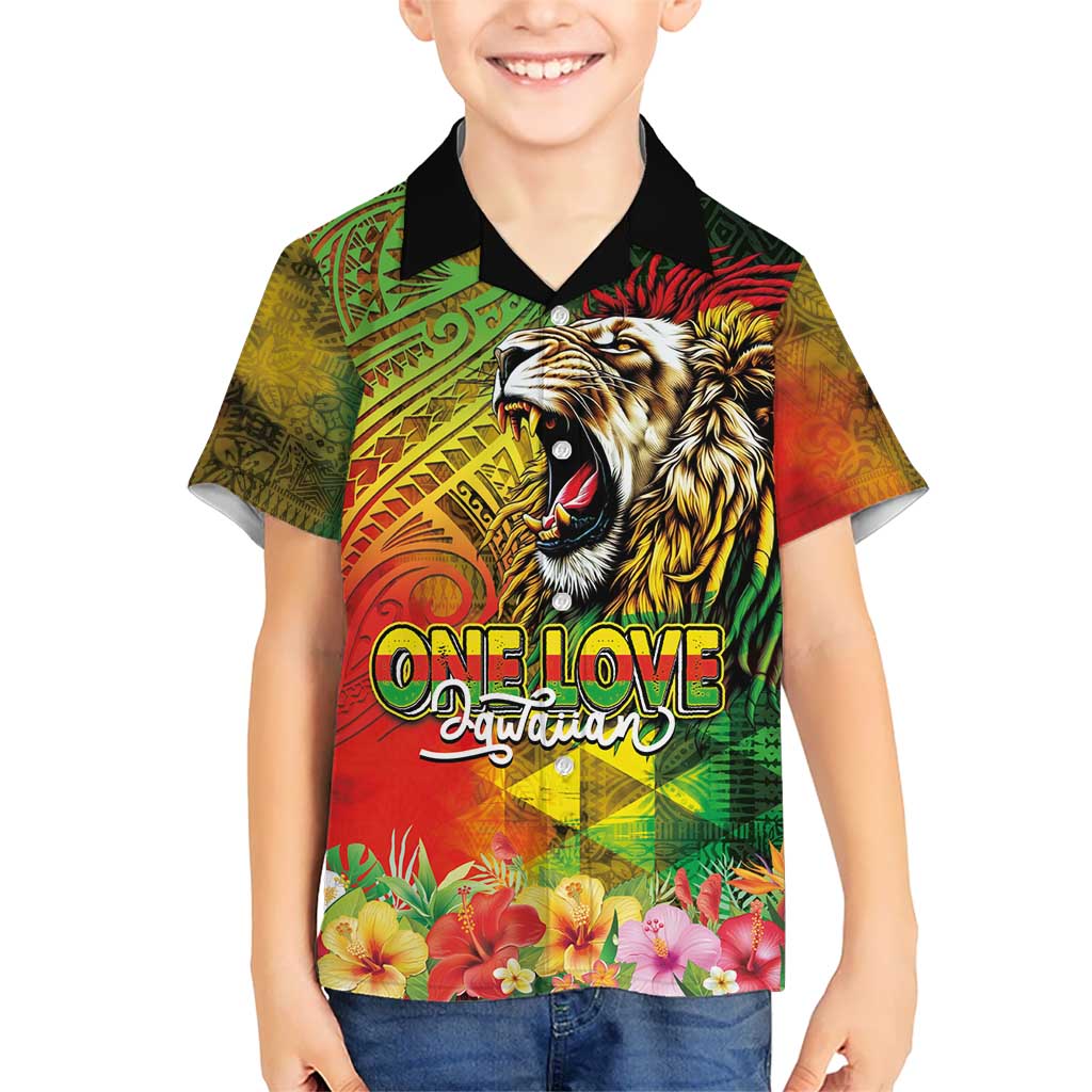 Hawaiian Reggae Kid Hawaiian Shirt Jawaiian One Love-Tribal Tatoos and Rastafari Lion LT03 Kid Multicolor - Polynesian Pride