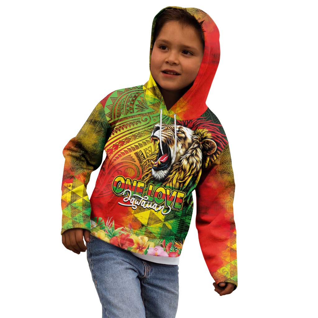 Hawaiian Reggae Kid Hoodie Jawaiian One Love-Tribal Tatoos and Rastafari Lion LT03 - Polynesian Pride