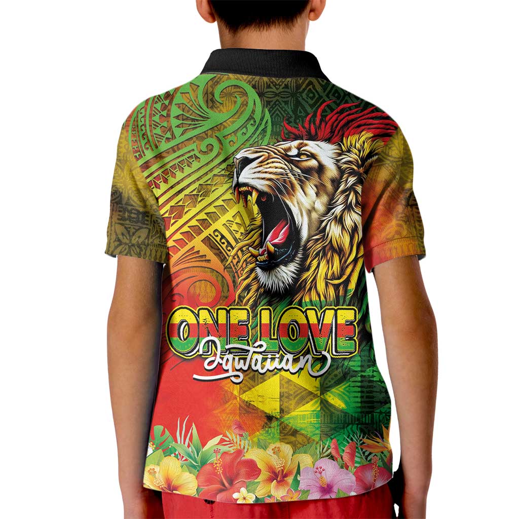 Hawaiian Reggae Kid Polo Shirt Jawaiian One Love-Tribal Tatoos and Rastafari Lion LT03 - Polynesian Pride
